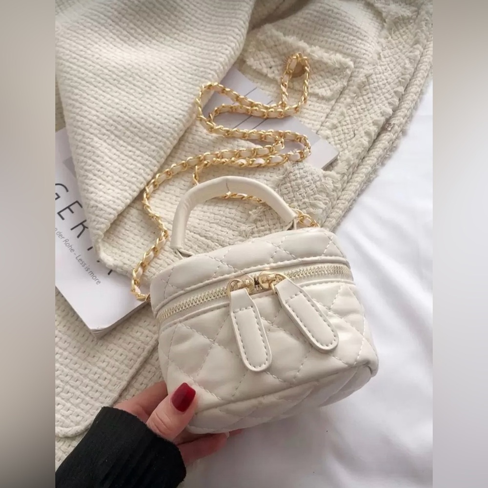 White/Cream Quilted Mini Handbag - Picture 2 of 5